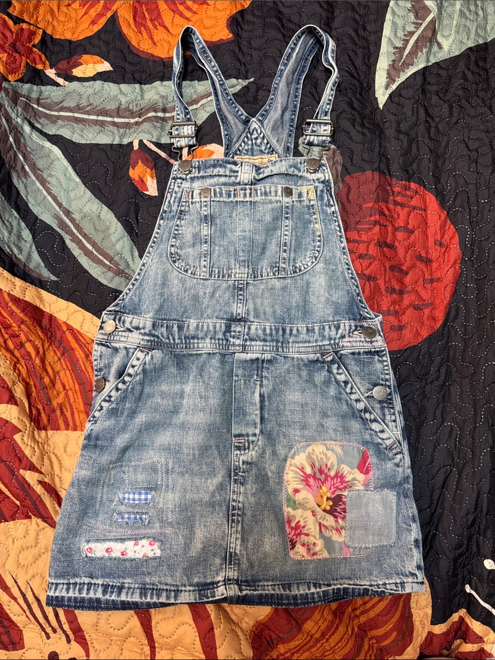 Ralph Lauren Blue Denim Overall Dress  with Patchwork